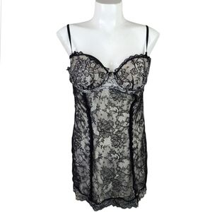 Victoria's Secret Sexy Little Things Lace Babydoll Slip Dress Black Cream 36C